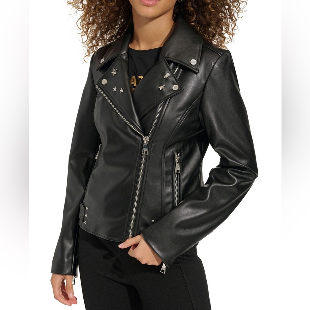 $250 Karl Lagerfeld Paris Women's Logo Pin‎ Asymmetrical Moto Jacket Size XL - Picture 8 of 8